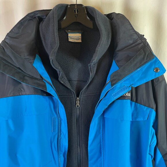 Columbia Mens XXL Hooded Interchange 3 in 1 Jacket 2 Piece Waterproof Blue Black - Picture 3 of 16